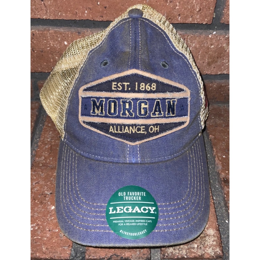Legacy Old Favorite Trucker Hat Morgan Alliance OH Blue Tan Snapback Cap